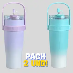 GENERICO - PACK DE 2 VASO TOMATODO CON AGARRADERA TIPO STANLEY