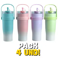 GENERICO - PACK DE 4 VASO TOMATODO CON AGARRADERA TIPO STANLEY