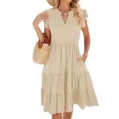 BLWOENS - Vestido casual de verano para mujeres - Beige