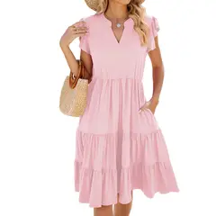 BLWOENS - Vestido casual de verano para mujeres - Rosa