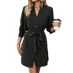 BLWOENS - Vestido de manga larga de primavera y otoño mujer - Negro