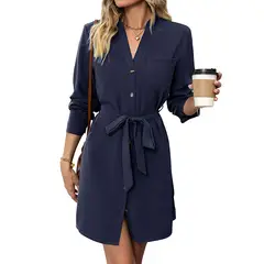 BLWOENS - Vestido de manga larga de primavera y otoño mujer - Azul