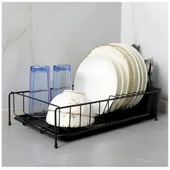 MINARI - Escurridor de Platos Organizador con Porta Cubiertos Negro 30V