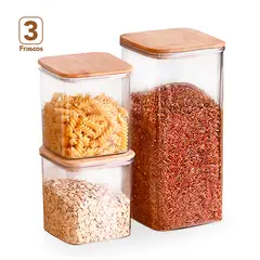 KELLER - Set de 3 Contenedores Frascos Herméticos Cuadrado C84