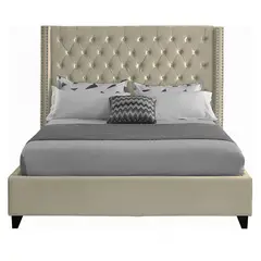 GENERICO - Cama Tapizada Capitoné Beige 1.5 Plz