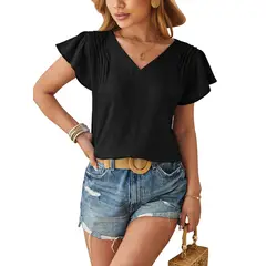 BLWOENS - Camiseta de manga corta de verano para mujeres - Negro