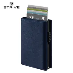 STRIVE - BILLETERA TARJETERO INTELIGENTE RFID CUERO PREMIUM ALCÁNTARA AZUL