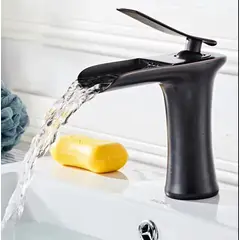 PGW - Grifo moderno catarata-Monocomando-Para baño-Negro pulido