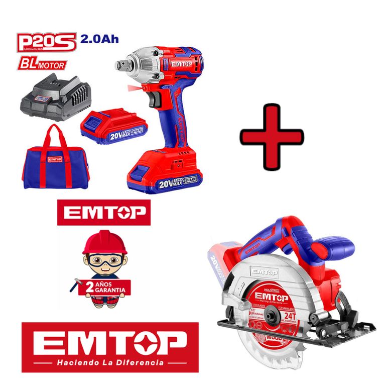 LLAVE DE IMPACTO 1/2" 20V INC 2 BAT 2.0AH + SIERRA CIRCULAR 6.5"