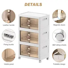 OEM - Estante Plegable de 3 Niveles con Dos Puertas en Blanco