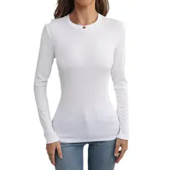 BLWOENS - Camiseta de manga larga de primavera y otoño para mujeres - Blanco