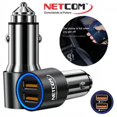 NETCOM - Cargador para Auto 2 USB QC3.0 3.4A 12V - 24V CARGA RAPIDA
