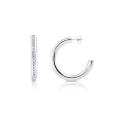 CRISLU - Pendientes de aro corte Princesa Modelo Channel acabados en platino puro