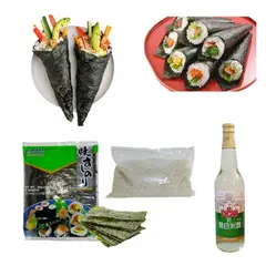 GENERICO - Set Temaki Basico 3u Alga Nori Arroz Glutinoso Vinagre Arroz