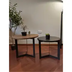 GENERICO - Mesas de centro estilo nido circular industrial nogal y negro