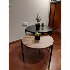 GENERICO - Mesas de centro estilo nido circular industrial negro y nogal