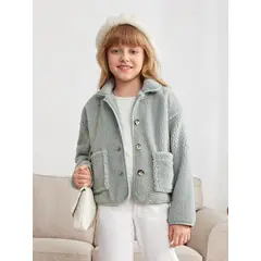 TAIS PRINCESS - Casaca teddy verde menta con botón