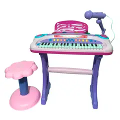 GENERICO - Piano Musical Infantil con Micrófono y Banquito - Rosado