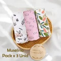 GENERICO - Manta Muselina para Bebé 100% Algodón Pack x 3 Unidades