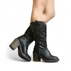 GENERICO - Botin Mujer Vauqera Alta Taco 7 2086L-78 Color Negro