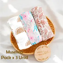 GENERICO - Manta Muselina para Bebé Algodón Pack x 3 Unidades