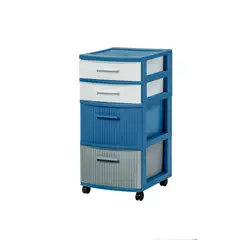 QRUBBER - Cajonera Modelo Space Con Ruedas Color Azul/Blanco 4 Niveles - MQ