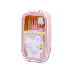 GENERICO - Cartuchera Pink Triple Compartimiento con llavero