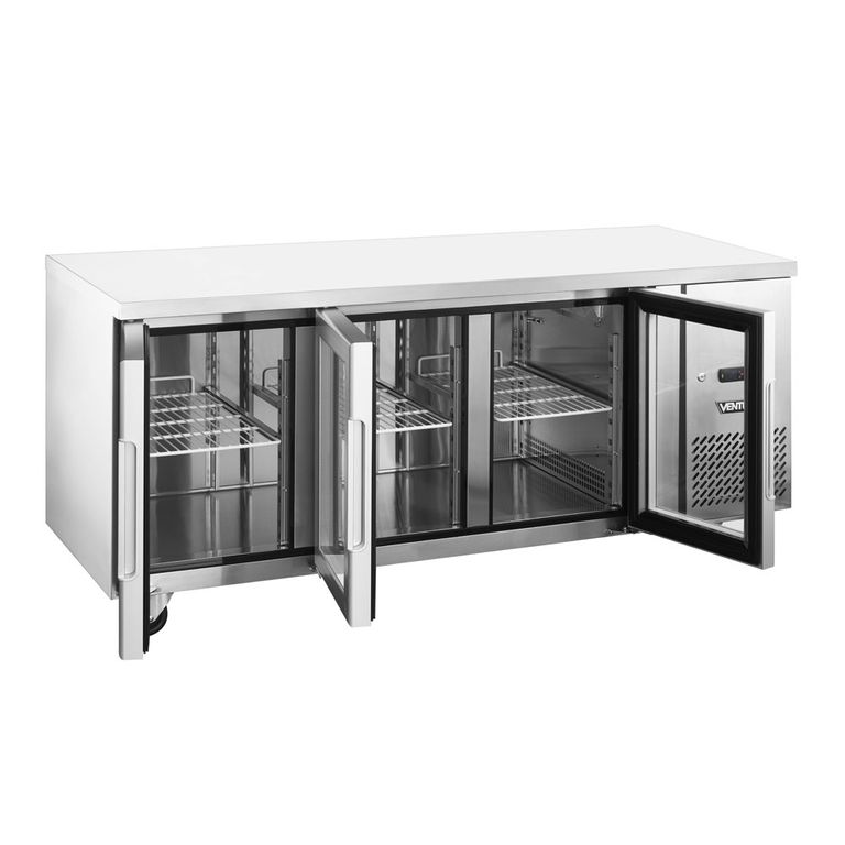 Mesón Refrigerado 3 ptas Vidrio Inox. VMR3PS-420V