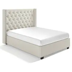 GENERICO - Cama Tapizada Capitoné 2 Plazas Ivory