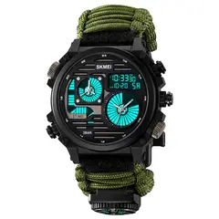 SKMEI - Reloj 2202 Verde Militar Analogo Digital Correa Tejida Nylon_.