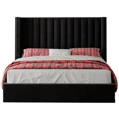 GENERICO - Cama Tapizada Listón con Tachuelas Negro Queen