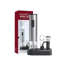 GENERICO - KIT DESCORCHADOR DE VINO ELÉCTRICO RECARGABLE - PLATEADO