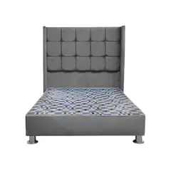 MUEBLES MACRUMO - Cama tapizada Atenas Brazo Recto - 1,5 Plz - color gris plata