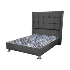 MUEBLES MACRUMO - Cama tapizada Atenas 1.5 Plz Tela Antifluido gris oscuro / Almohada