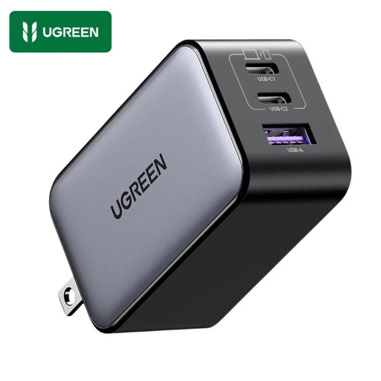 Cargador GaN 65W Nexode 3 puertos, Carga Rápida USB C para Laptop Macbook Samsung Xiaomi