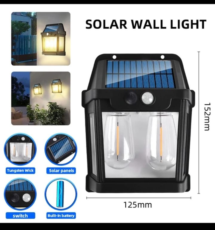 LÁMPARA FOCO SOLAR PARED SENSOR DE MOVIMIENTO RECARGABLE EXTERIORES