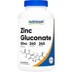 Nutricost, Gluconato de zinc, 50 mg, 240 cápsula Zinc Gluconate