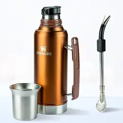 STANLEY - Termo de Bebida Mate System Dorado 1.2 L + Bombilla Negro