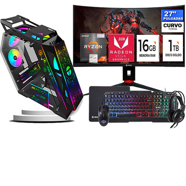 Computadora ryzen 7 5700g ram 16gb ssd 1TB monitor 27 full hd
