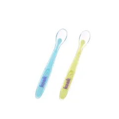 KOALI - Cuchara para Bebé de Silicona Pack x2 Unidades Celeste Verde