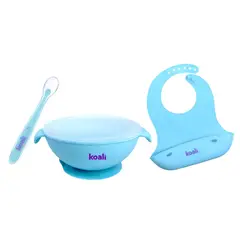 KOALI - Set de Alimentacion Bebe Plato Cuchara Babero de Silicona