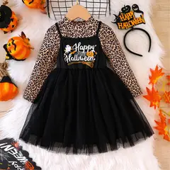 GENERICO - VESTIDO DE NIÑA DISEÑO BRUJA ( VESTIDO + VINCHA + POLO MANGA LARGA)