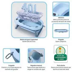 BABY KITS - Bañera Tina de Baño Plegable JELLY Termómetro Azul