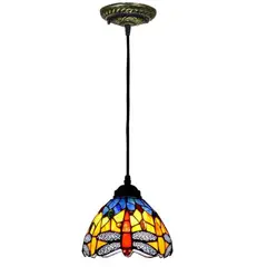 HOME NEAT - Lámpara de techo de cristal Tiffany de libélula ø20cm - Azul