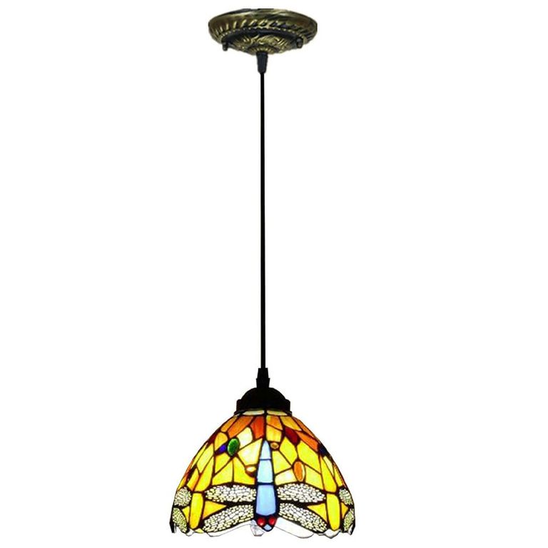 Lámpara de techo de cristal Tiffany de libélula ø20cm - Amarillo