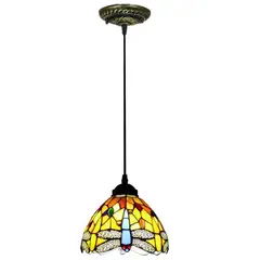 HOME NEAT - Lámpara de techo de cristal Tiffany de libélula ø20cm - Amarillo