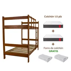 MUEBLES MACRUMO - Combo: Camarote de Madera color Cedro de 1.5 plz + 2 Colchones