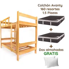 MUEBLES MACRUMO - Combo: Camarote de Pino Natural de 1.5 plz + 2 Colchones