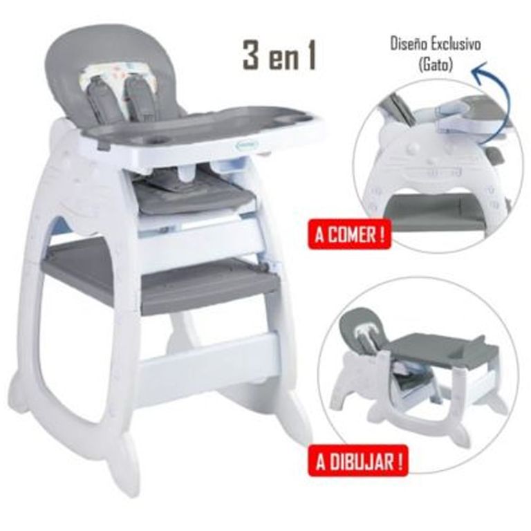 Silla de Comer Gato 3 en 1 Gris