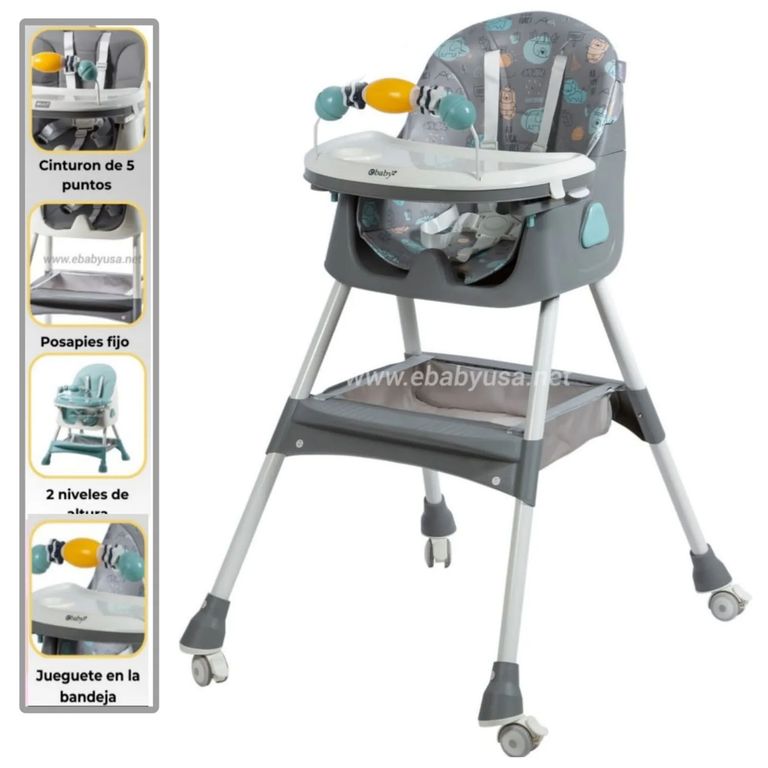 Silla de Comer Plegable Doble Bandeja LULU Gris